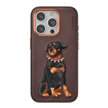 Venco Apple iPhone 15 Pro Perma Desenli Kapak - Koyu Kahve