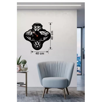 Vosvos ve Retro Araba Temalı Ahşap Duvar Saati - 40x40 cm Lazer Kesim