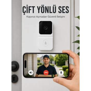 Wi-Fi Beyaz Görüntülü Kapı Zili HD Kamera, Gece Görüşü ve Çift Yönlü Konuşma Özellikli