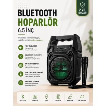 Yeni Nesil 6.5 İnç Bluetooth Hoparlör Mikrofonlu Taşınabilir Ses Sistemi