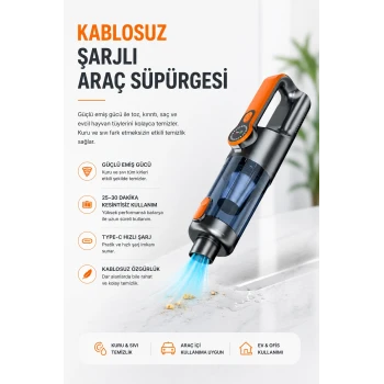 Yüksek Emiş Güçlü Taşınabilir Araç Süpürgesi