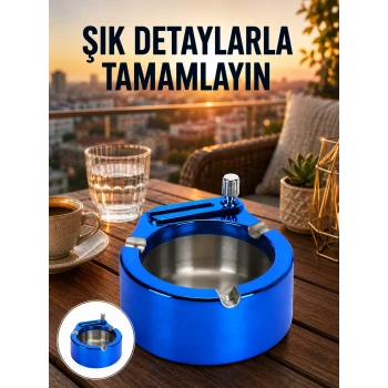 Yuvarlak Metal Küllük Çakmak Entegreli Dayanıklı Yapı Yeni Nesil