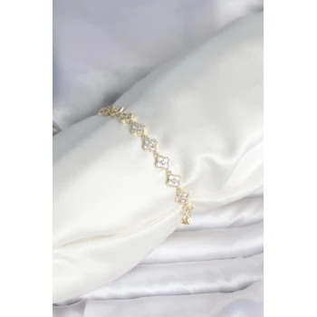 Zirkon Taşlı Pirinç Yonca Model Bileklik