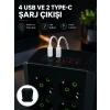 8li Dikey Çoklu Priz 4 USB 2 Type-C Akım Korumalı Anahtarlı Priz