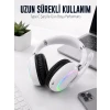 Beyaz Bluetooth 5.0 Mikrofonlu Kablosuz Kulak Üstü Kulaklık RGB Işıklı Type-C Şarjlı