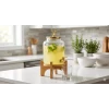 Geyik Figürlü Gold Lüks Cam İçecek Sebili - 3.6 Litre Bambu Standlı Meyve Suyu Kovası