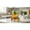 Geyik Figürlü Gümüş Lüks Cam İçecek Sebili - 3.6 Litre Bambu Standlı Meyve Suyu Kovası
