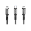Konfulon DC62 3in1 Type-C to 60W Type-C / 12W Lightning / 15W Micro 1.2M Hızlı Şarj Kablo - Siyah