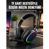 Mikrofonlu Bluetooth Kulak Üstü Kulaklık RGB Aydınlatmalı Type-C Şarjlı