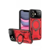 Newface Apple iPhone 11 Kılıf Joy Lens Standlı Kapak - Kırmızı