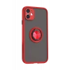 Newface Apple iPhone 11 Kılıf Montreal Yüzüklü Silikon Kapak - Kırmızı