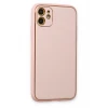 Newface Apple iPhone 12 Kılıf Coco Deri Silikon Kapak - Pudra