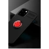 Newface Apple iPhone 12 Kılıf Range Yüzüklü Silikon - Siyah-Kırmızı