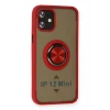 Newface Apple iPhone 12 Mini Kılıf Montreal Yüzüklü Silikon Kapak - Kırmızı