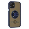 Newface Apple iPhone 12 Mini Kılıf Montreal Yüzüklü Silikon Kapak - Lacivert