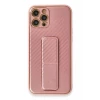 Newface Apple iPhone 12 Pro Kılıf Coco Karbon Standlı Kapak - Pembe