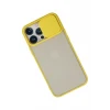 Newface Apple iPhone 13 Pro Max Kılıf Palm Buzlu Kamera Sürgülü Silikon - Sarı