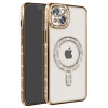 Newface Apple iPhone 14 Kılıf Joke Simli Magneticsafe Kılıf - Gold