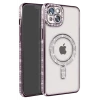 Newface Apple iPhone 15 Kılıf Joke Simli Magneticsafe Kılıf - Derin Mor