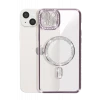 Newface Apple iPhone 15 Kılıf Joke Simli Magneticsafe Kılıf - Derin Mor