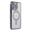 Newface Apple iPhone 15 Pro Max Kılıf Joke Simli Magneticsafe Kılıf - Derin Mor