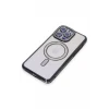 Newface Apple iPhone 15 Pro Max Kılıf Joke Simli Magneticsafe Kılıf - Siyah