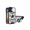 Newface Apple iPhone 16 Kılıf Pars Lens Yüzüklü Silikon - Gümüş