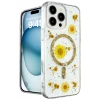 Newface Apple iPhone 16 Pro Kılıf Daisy Simli Magsafe Kapak - Gold