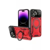 Newface Apple iPhone 16 Pro Kılıf Joy Lens Standlı Kapak - Kırmızı