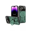 Newface Apple iPhone 16 Pro Kılıf Joy Lens Standlı Kapak - Koyu Yeşil