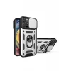 Newface Apple iPhone 16 Pro Kılıf Pars Lens Yüzüklü Silikon - Gümüş