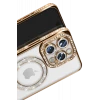Newface Apple iPhone 16 Pro Max Kılıf Joke Simli Magneticsafe Kılıf - Gold