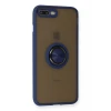 Newface Apple iPhone 7 Plus Kılıf Montreal Yüzüklü Silikon Kapak - Lacivert