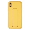 Newface Apple iPhone XS Max Kılıf Coco Deri Standlı Kapak - Sarı