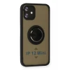 Newface Apple iPhone 12 Kılıf Montreal Yüzüklü Silikon Kapak - Siyah