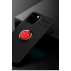 Newface Apple iPhone 12 Kılıf Range Yüzüklü Silikon - Siyah-Kırmızı