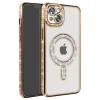 Newface Apple iPhone 14 Kılıf Joke Simli Magneticsafe Kılıf - Gold