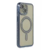 Newface Apple iPhone 15 Kılıf Joke Simli Magneticsafe Kılıf - Lacivert