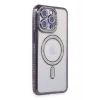Newface Apple iPhone 15 Pro Kılıf Joke Simli Magneticsafe Kılıf - Derin Mor