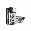 Newface Apple iPhone 16 Kılıf Pars Lens Yüzüklü Silikon - Gümüş