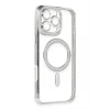 Newface Apple iPhone 16 Pro Kılıf Joke Simli Magneticsafe Kılıf - Gümüş