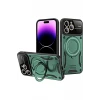 Newface Apple iPhone 16 Pro Kılıf Joy Lens Standlı Kapak - Koyu Yeşil