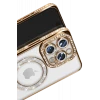 Newface Apple iPhone 16 Pro Max Kılıf Joke Simli Magneticsafe Kılıf - Gold