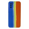 Newface Samsung Galaxy A03S Kılıf Ebruli Lansman Silikon - Mavi-Turuncu