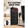 Termal Korumalı 8 Prizli 3 USB’li Uzatma Kablosu Yeni Nesil