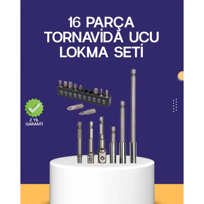 16 Parça Bits ve Adaptör Seti Vidalama Tamir Bakım Seti