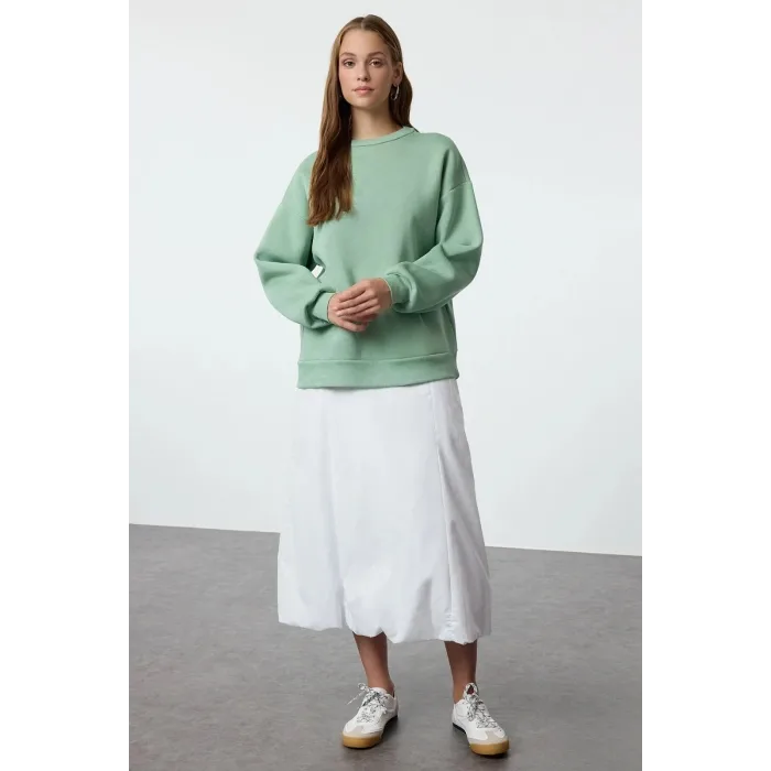 3 iplik şardonlu bisiklet yaka sweatshirt mint