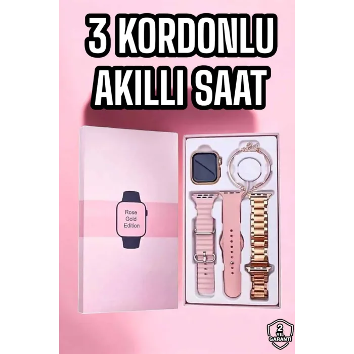 Akıllı Saat Amoled Ekran 3 Kordonlu Aksesuar Hediyeli Sesli Görüşme