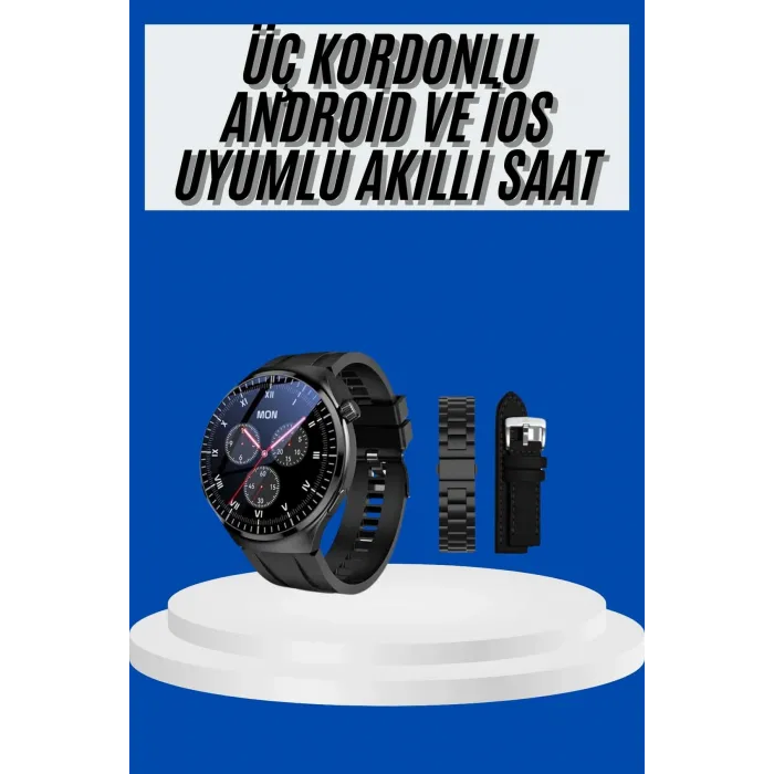 Amoled Ekran Akıllı Saat Üç Kordonlu İOS Android Uyumlu