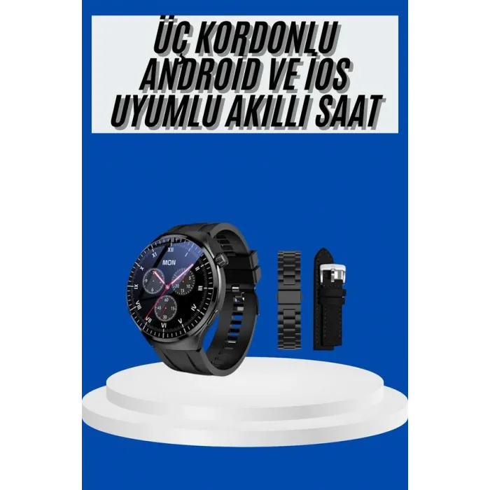 Amoled Ekran Akıllı Saat Üç Kordonlu İOS Android Uyumlu